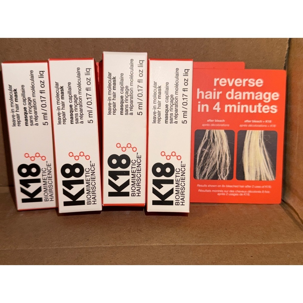 K18 Biomimetic Hairscience Leave-In Molecular Repair Hair Mask 5ml 4 Pack NEW